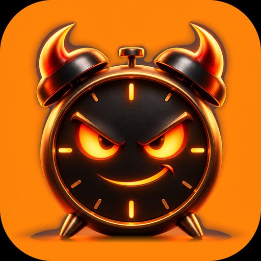 Nasty Alarm icon: a grinning orange alarm clock with devil horns
